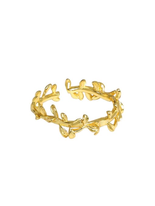 Gold [15 adjustable] 925 Sterling Silver Tree Leaf Minimalist Band Ring
